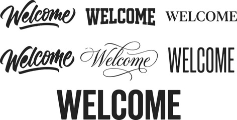 Fototapeta premium Creative welcome lettering typography bundle set featuring various artistic calligraphy and modern font styles for graphic design