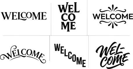 Creative welcome typography bundle set featuring various artistic calligraphy styles and decorative lettering designs for graphic projects © 2h.designer07