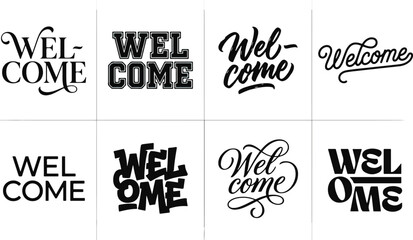 Collection of various welcome text designs in a creative typography bundle set for graphic design projects © 2h.designer07