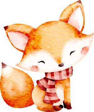 Watercolor Cute Fox in Autumn Season