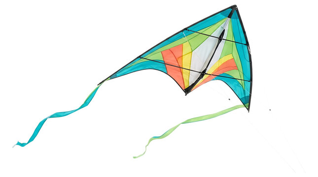Colorful stunt kite with long tails isolated on transparent background