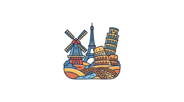 Travel collage of world landmarks and monuments.