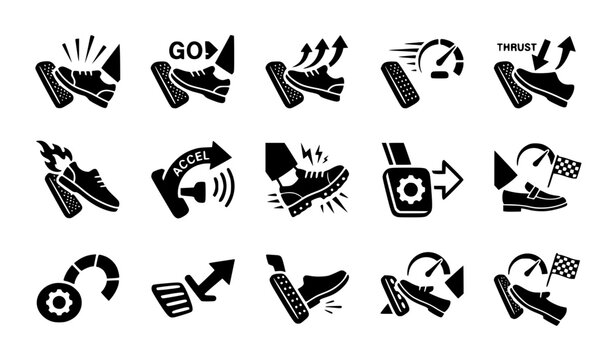 Step on the Gas Accelerator Pedal Black Icon Set Vector Collection