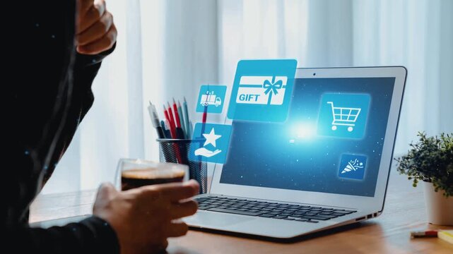 Digital gift card icons show e-commerce, payment, and digital gift card redemption. Digital gift card supports online shopping, secure payment, and customer loyalty programs. Gist