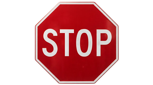 Red octagonal stop sign isolated on transparent background
