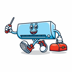 Fototapeta premium Cute and kawaii cartoon AC character ready to make repairs.