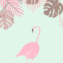 Pastel flamingo tropical leaf illustration, green design © Rawpixel.com