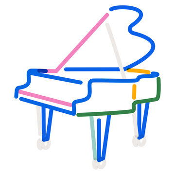 Png piano doodle line art, transparent background