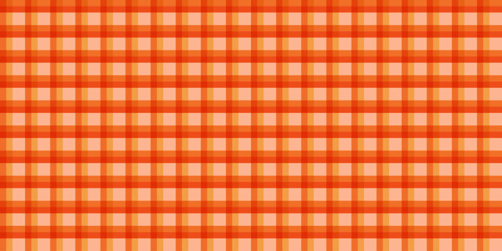Seamless orange plaid pattern background. Geometric checked gingham texture for thanksgiving fabric, autumn wrapping paper, and vector design backdrop.