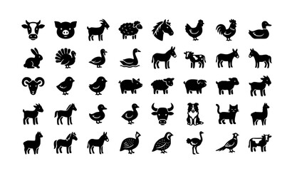 Farm Livestock Glyph Icons Collection Editable Animal Vector Set © MstRoksana