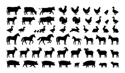 Domestic Farm Animal Icon Bundle Editable Black Livestock Vector Collection © MstRoksana