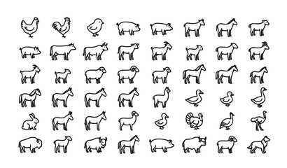 Farm Animal Outline Icons Bundle Editable Stroke Vector Illustration © MstRoksana