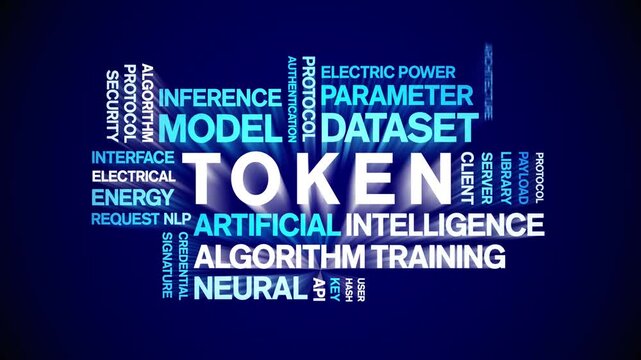 Token animated word cloud-text design animation tag kinetic typography seamless loop.