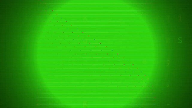 Abstract green CRT monitor background with horizontal scan lines and digital data.