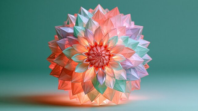 パステルカラーの幾何学的な花をモチーフにした3Dグラフィック背景イラスト