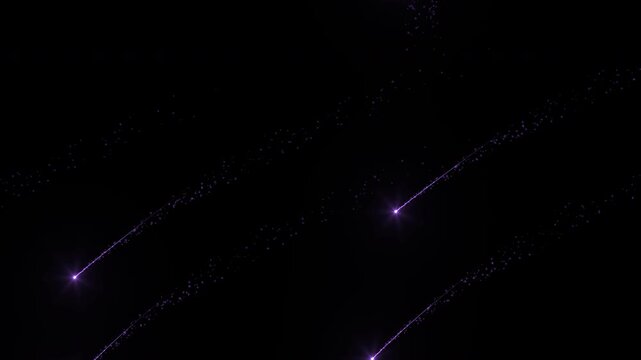 shooting star streaks across the sky.Meteor falling on black. particle 4k movie.