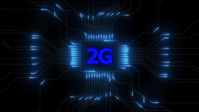 Glowing 2g network lines connecting digital data points on a dark abstract background , Futuristic 1G network visualizes digital data, Glowing lines and circuits enhance global connectivity.4k video
