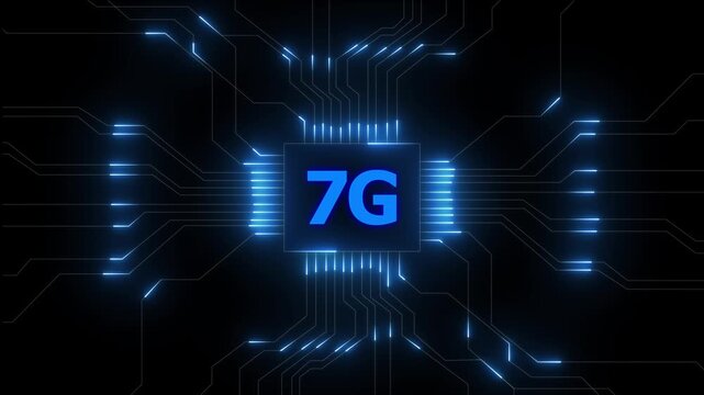 Glowing 7g network lines connecting digital data points on a dark abstract background , Futuristic 1G network visualizes digital data, Glowing lines and circuits enhance global connectivity.4k video
