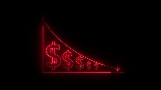 glowing neon Quality control and company cost reduction. Cost reduction icon animation. Cost decrease money down arrow. corporate business efficiently save cost and company resources by reduction.