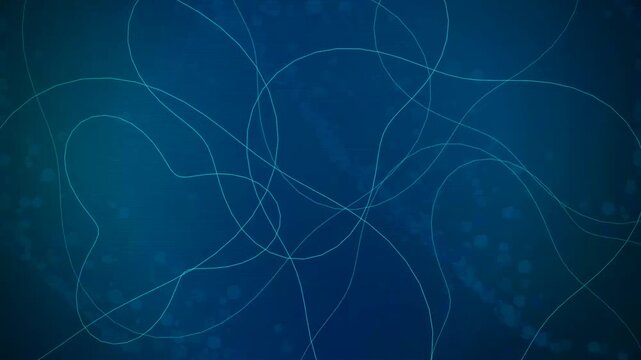 Flowing abstract blue lines create a dynamic digital network on a dark background.
