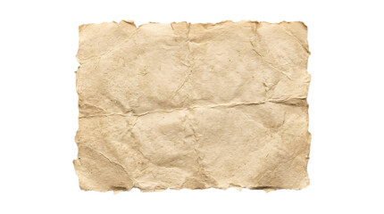 Fototapeta premium Vintage aged parchment paper with torn edges, antique wrinkled brown scroll texture, rustic weathered document background for scrapbooking