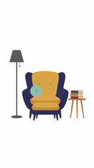 Fototapeta premium Flat Vector Illustration of a Comfortable Reading Chair - Minimalist 2D Digital Art Design on a Clean White Background