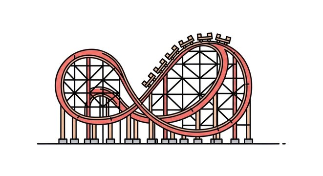 Roller coaster illustration dynamic line art on white background