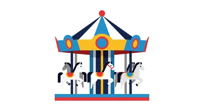 Colorful carousel illustration with horses against white background