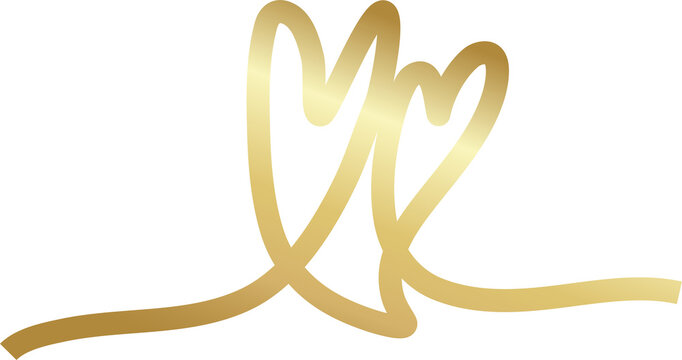 Continuous line gold drawing heart sign, love, romantic