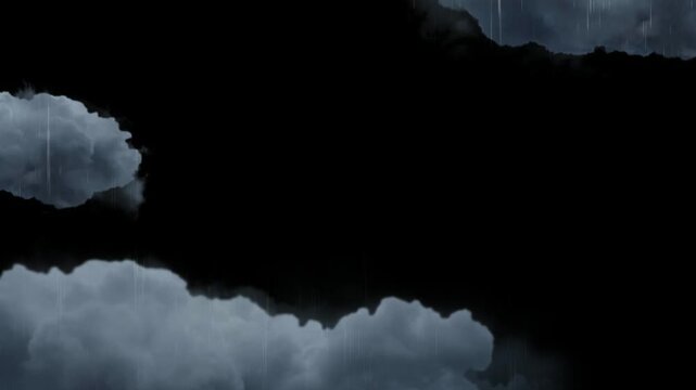 Dark stormy clouds with lightning bolts with against black background rain falling against video dark storm lightningstrike with precipitation