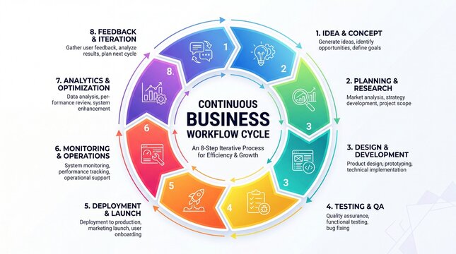 Continuous business workflow cycle circular infographic management process map