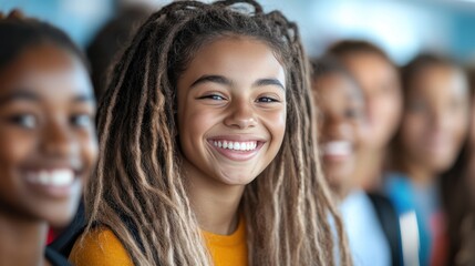 Fototapeta premium Smiling Students With Optimism Stand Together For Their Education Goals