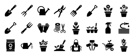 Obraz premium Gardening Tools and Supplies Icon Set