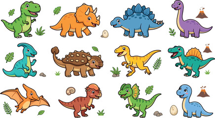 Set of cute cartoon dinosaurs © MDMAHABUR