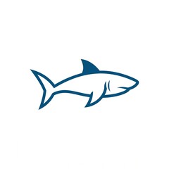Naklejka premium Blue line art vector icon of a swimming shark profile, isolated on a clean white background.