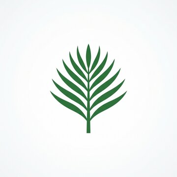 Symmetric green palm frond leaf vector illustration, isolated on a clean white background.