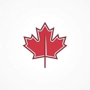 Red Canadian maple leaf vector icon with a white border outline, isolated on a clean background.