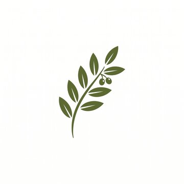 Green vector illustration of an olive branch with leaves and olives, isolated on a clean white background.