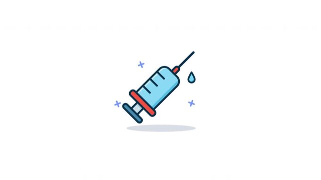 Looping Syringe Icon Animation. Flat minimalist design of medical injection for vaccine, healthcare, and hospital treatment, isolated on white background