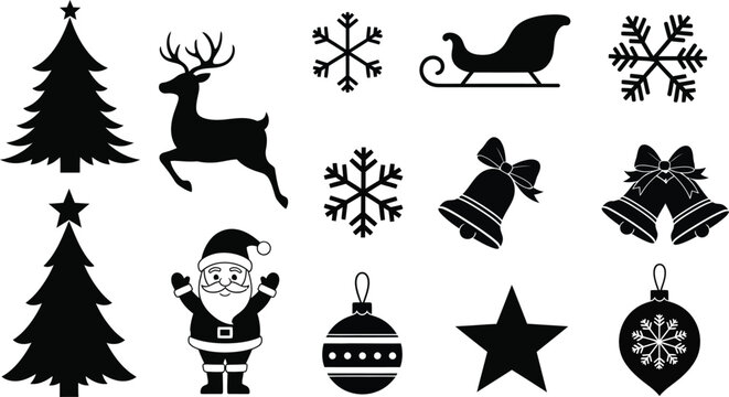 Festive Christmas Icons Collection for Holiday Design. Seasonal holiday symbols for greeting cards and decorations.
