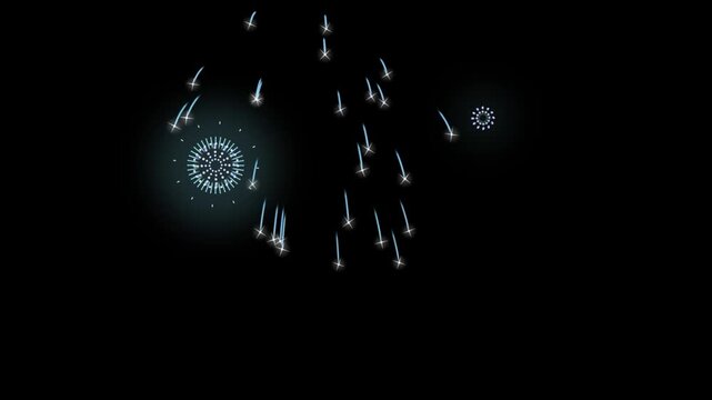 Festive celebration background featuring vibrant fireworks displays and colorful party poppers against dark night sky backdrop