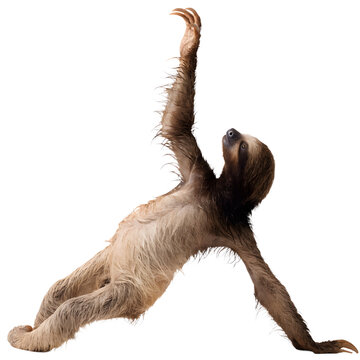 Sloth stretching one arm high while hanging as isolated element