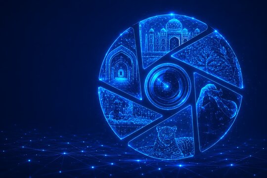 Abstract camera lens aperture displaying cultural landmarks and art. world photography day with photography aperture landmarks monuments architecture abstract. world photography day