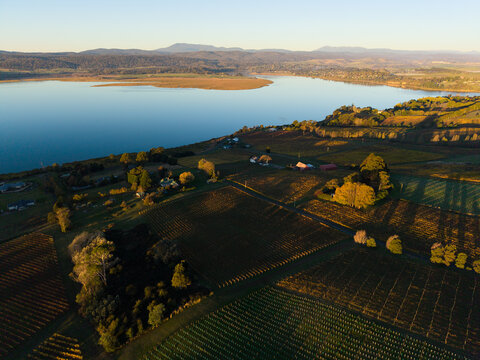Sunset colours over the River Tamar and local vineyards below