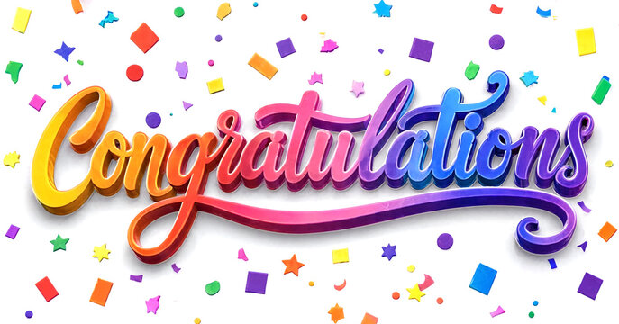Bright and colorful congratulations text with confetti perfect for celebrations and achievements