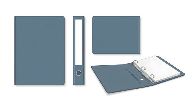 Blue ring binder folder set in closed and open positions on white