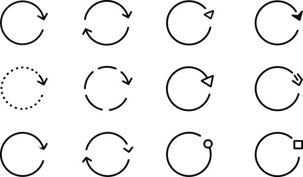 Twelve Vector Refresh Reload Cycle Arrow Outline Icons Collection