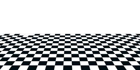 Naklejka premium Checkerboard, chessboard, checkered plane in angle perspective. Tilted, vanishing empty floor.