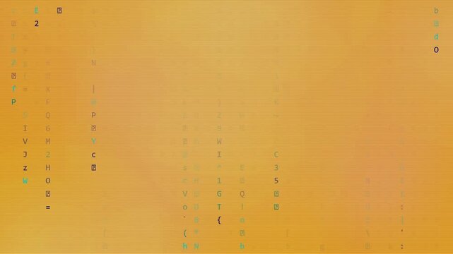 Digital Glitch Matrix Background with Flickering Characters and Scan Lines.