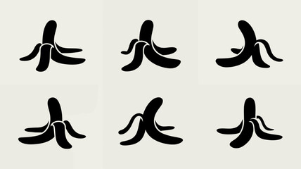 Obraz premium Six black stylized of peeled bananas arranged in two rows on a light beige background.
